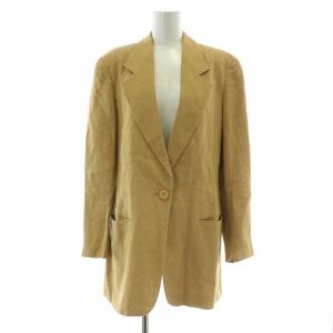 テーラードジャケット アウター シングル 背抜き 麻 リネン 40 茶 ブラウン /BB