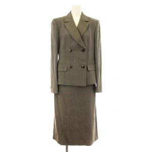 スーツ セットアップ 上下 テーラードジャケット ダブル スカート ミモレ ロング チェック柄 ウール