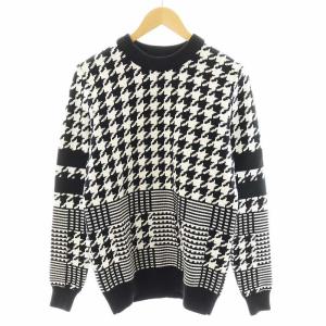 ニット セーター 長袖 千鳥格子 M 白 ホワイト 黒 ブラック /AN1