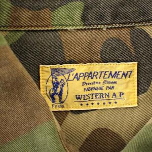 L'Appartement 迷彩 ミリタリー シャツ 13-050-560-0071 USED加工 カモフラ 長袖 38 カーキ /G