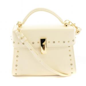 22SS リュタン ビジュースタッズ ポシェット ショルダーバッグ ハンドバッグ フラップ フェイクレザー アイボリー