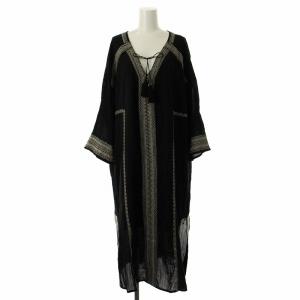 ワンピース ロング 長袖 ペチコート付き 刺繍 S 黒 ブラック /DK