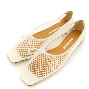 パンプス フラットシューズ メッシュ スクエアトゥ リボン 靴 シューズ 38 白 ホワイト /DK