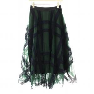 20AW エンブロイダリーチェックスカート SWFS204106 フレア ミモレ ロング チュール レース