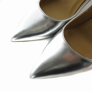 UNITED ARROWS ポインテッド メタリック チャンキーヒール パンプス 36 銀色 シルバー色 8698 /RO