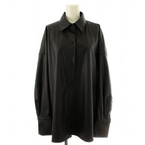 フェイクレザー シャツ チュニック ビッグシルエット 長袖 F 黒 ブラック /DK