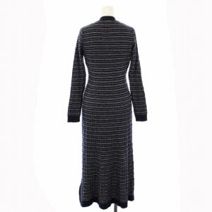 TOMMY HILFIGER テクスチャードVネックマキシワンピース ニット ロング 長袖 ボーダー XS 紺 5100045500