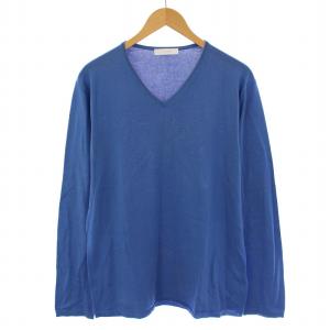 ニット カットソー Vネック 長袖 50 青 ブルー /DK
