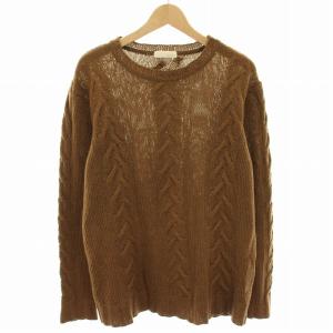ニット セーター クルーネック 長袖 ケーブル編み キャメル L 茶 ブラウン IELMML63 /YT