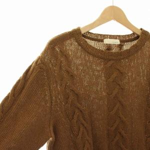 LARDINI ニット セーター クルーネック 長袖 ケーブル編み キャメル L 茶 ブラウン IELMML63 /YT