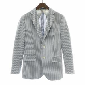 テーラードジャケット ブレザー アウター シングル 背抜き ストレッチ ストライプ柄 S 白 ホワイト