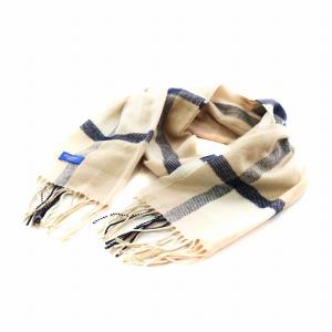 マフラー フリンジ チェック柄 ベージュ 紺 ネイビー /AN2