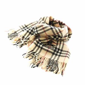 ノバチェック マフラー フリンジ ウール ベージュ