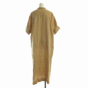 IENA ワンピース マキシ ロング 麻 リネン バンドカラー 半袖 36 ベージュ