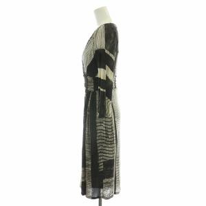 Max Mara タイトワンピース ひざ丈 七分袖 Vネック ストレッチ 総柄 38 黒 ブラック /BB