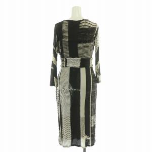 Max Mara タイトワンピース ひざ丈 七分袖 Vネック ストレッチ 総柄 38 黒 ブラック /BB