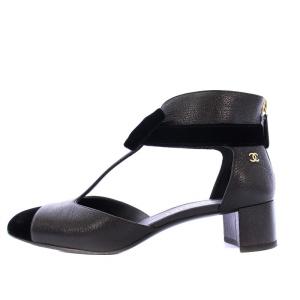 CHANEL ココマーク リボン パンプス レザー ベロア 37.5C ブラック G35243