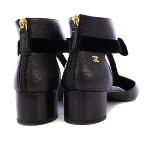 CHANEL ココマーク リボン パンプス レザー ベロア 37.5C ブラック G35243
