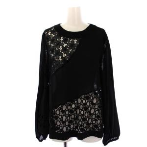 ブラウス レース 花柄 プルオーバー シアー 長袖 9 黒 ブラック /DK