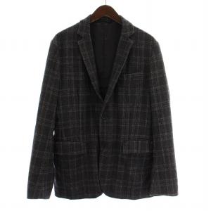 テーラードジャケット ブレザー アウター シングル 総裏地 ウール チェック柄 50 グレー 紫 パープル