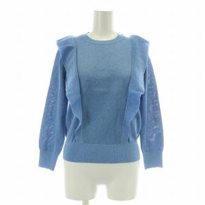 ニット 長袖 クルーネック フリル ストレッチ 38 青 ブルー /BB