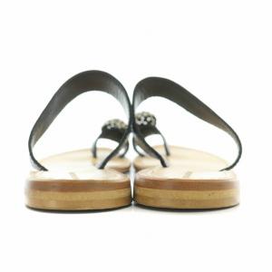 FABIO RUSCONI サンダル フラット レザー ストーン 装飾 37 黒 ブラック /BB