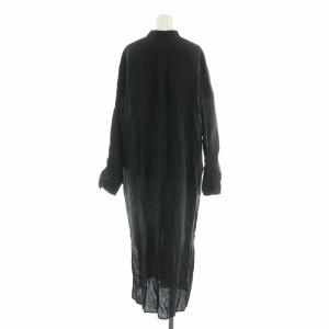 Deuxieme Classe Linenワンピース シャツ マキシ ロング 長袖 バンドカラー 麻 リネン F 黒 ブラック 19040500702010