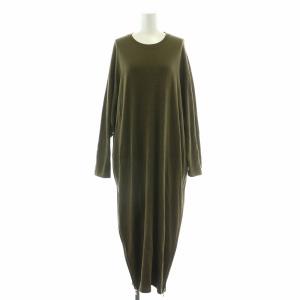 ワンピース マキシ ロング 長袖 クルーネック ストレッチ サイドファスナー F カーキ