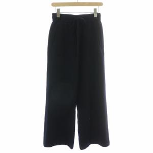 ワイドパンツ イージー ウエストゴム ニット ストレッチ ウール 38 紺 ネイビー /BB