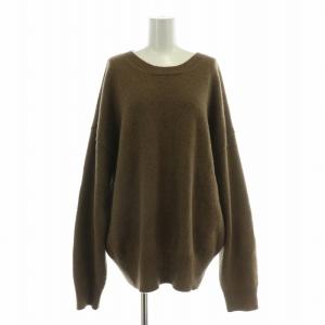 ニット セーター 長袖 クルーネック 無地 薄手 ウール F 茶 ブラウン SAU11 KJ791D /BB