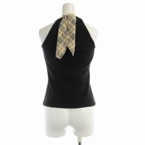 BURBERRY BLUE LABEL タンクトップ ノバチェック リボン ロゴ 刺繍 38 黒 ブラック FF551-307-09 /RO