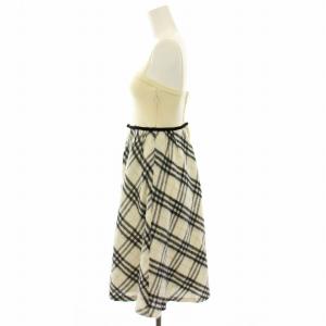 BURBERRY BLUE LABEL キャミワンピース ニットワンピース ひざ丈 チェック柄 アンゴラ混 アルパカ混 38 アイボリー 黒 ブラック FMF24-731-02