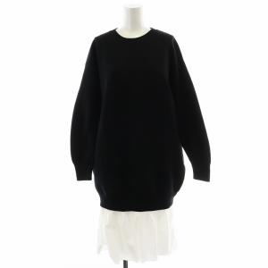 ニットコンビワンピース ひざ丈 長袖 黒 ブラック 白 ホワイト 1526-199-3854 /AN33