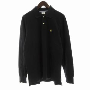 ポロシャツ カットソー ロゴ 刺繍 長袖 M 黒 ブラック