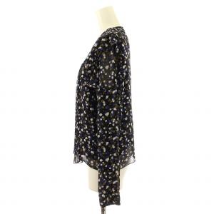 SEE BY CHLOE ブラウス シャツ プリーツ フリル 花柄 シアー シースルー 長袖 34 青 ブルー /DK