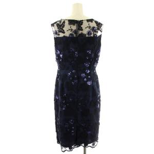 Diagram GRACE CONTINENTAL タグ付き ワンピース ドレス タイト ひざ丈 ノースリーブ レース 花柄 シアー 38 紺 ネイビー