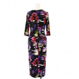 alice + olivia ロングワンピース 五分袖 タイト 総柄 2 ブラック