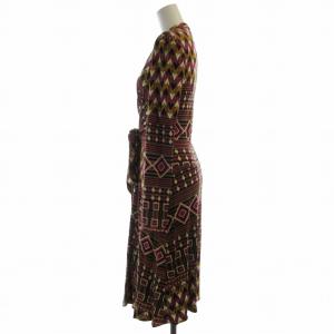 ISSA LONDON タグ付き フリルワンピース ミモレ ロング 総柄 Vネック 長袖 UK6 マルチカラー 14-35-00022