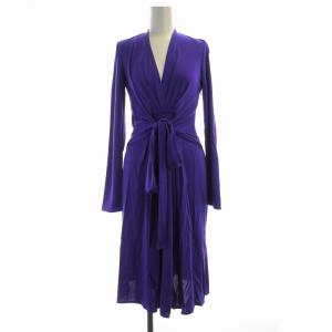 タグ付き ワンピース ミモレ ロング カシュクールネック 長袖 UK6 紫 パープル 14-04-00472