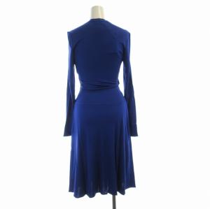 ISSA LONDON タグ付き ワンピース ミモレ ロング 絹 シルク カシュクールネック 長袖 UK6 青 ブルー 14-04-00413