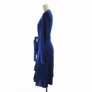 ISSA LONDON タグ付き ワンピース ミモレ ロング 絹 シルク カシュクールネック 長袖 UK6 青 ブルー 14-04-00413