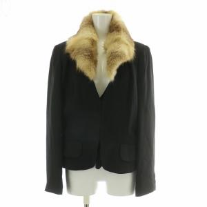 ノーカラージャケット アウター 総裏地 シルク ファー M 黒 ブラック /BB
