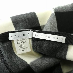 CELINE FINITION MAIN タイトスカート ひざ丈 カシミヤ ウール混 チェック柄 38 黒 ブラック グレー 白 ホワイト