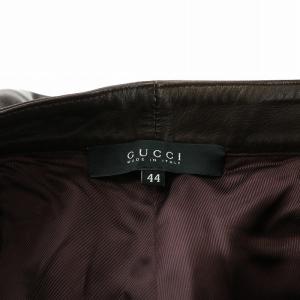GUCCI レザーパンツ スラックス ジップフライ ストレッチ 44 茶 ブラウン /BB