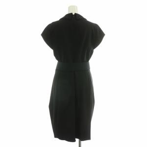 GIORGIO ARMANI タイトワンピース ミモレ ロング 半袖 Vネック ストレッチ ウール ベルト 42 黒 ブラック /BB