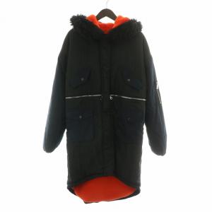 ロングコート アウター フード フェイクファー F 黒 ブラック 紺 ネイビー /BB