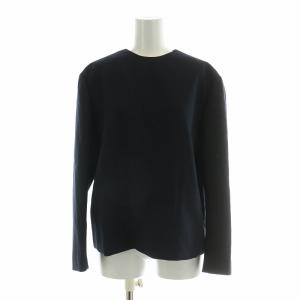 ジョーゼットロングスリーブブラウス シャツ 長袖 クルーネック ウール シルク 無地 36 黒 ブラック