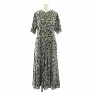 23SS ドルマンワンピース ロング 半袖 花柄 34 黒 ブラック 白 ホワイト 1526-263-3723