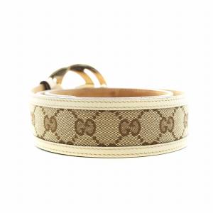 GUCCI インターロッキングG GGキャンバス ベルト ハトメ レザー ベージュ 白 ホワイト 114876 /AN25