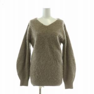 シャギーニット 長袖 Vネック ストレッチ ウール カシミヤ混 40 グレージュ /BB